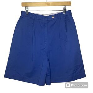 Talbots VTG David Brooks High Waisted Pleated Culottes Bermuda Shorts Sz 12 Blue